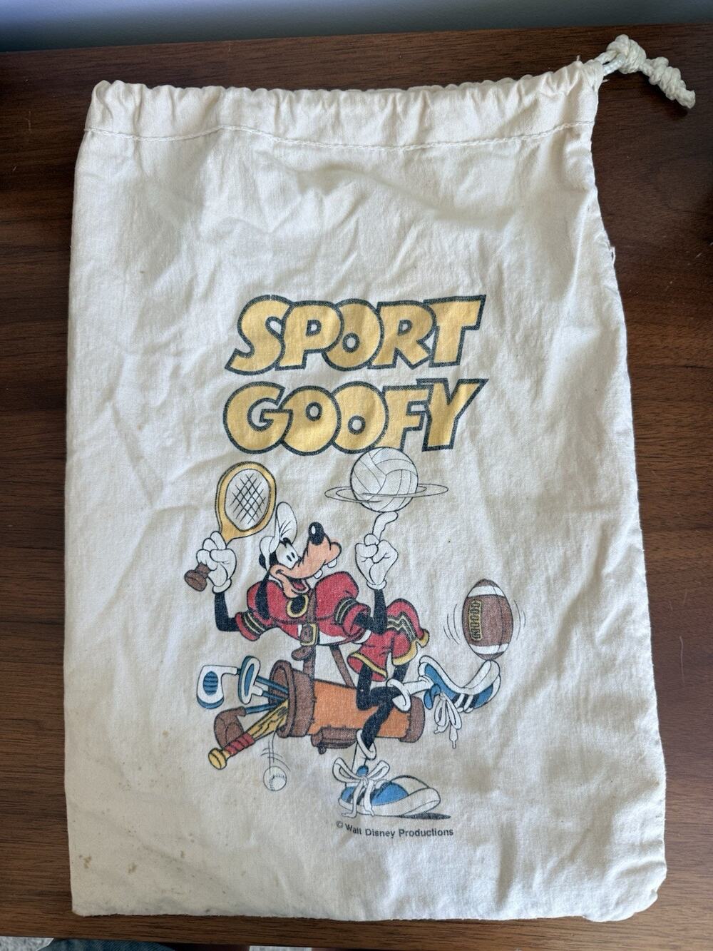 Vintage 90s Sport Goofy Walt Disney World Drawstring Bag Tote Football USA